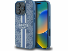 Guess Guess GUHMP16LP4RPSB pevný kryt pro iPhone 16 Pro 6.3 modro/modrý 4G potiskem pruhů MagSafe