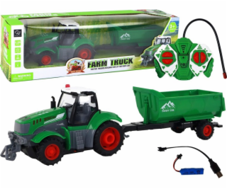 LeanToys R/C zelený traktor na dálkové ovládání s přívěsem