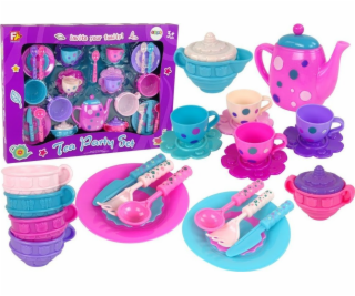 LeanToys Sada na čaj hrnky, talíře, příbory, misky, fialová