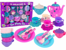 LeanToys Sada na čaj hrnky, talíře, příbory, misky, fialová