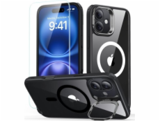 ESR ESR Classic Hybrid Kickstand Halolock MagSafe Case Set + Tvrzené sklo pro iPhone 16 - Černá