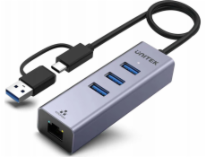 Unitek USB HUB Unitek Hub USB C 4v1 Ethernet 3 x USB A 5 Gbps s adaptérem USB A