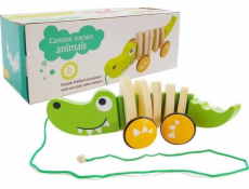 LeanToys Dřevěný krokodýl na kolečkách 18 cm