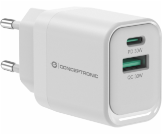 Conceptronic Ladegerät 2Port 33W, 1xUSB-C, 1xUSB-A weiß