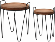 Home Styling Collection Kolekce bytového stylingu Teakové konferenční stolky, sada 2 kusů, kovový rám