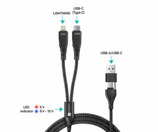 CONNECT IT Wirez 4in1 1x USB-C, 1x Lightning, 1,25 m, ČERNÝ