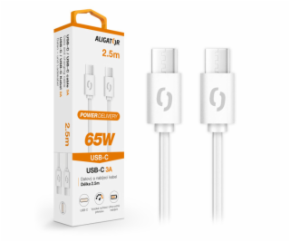 Datový kabel ALIGATOR POWER 65W, USB-C/USB-C 3A, 2,5m bílý