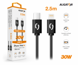 Datový kabel ALIGATOR POWER 30W, USB-C/Lightning 3A, 2,5m...