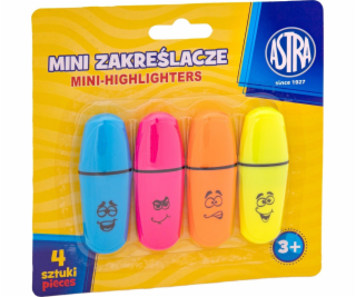 Mini zvýrazňovače, 4 ks Astra blistr