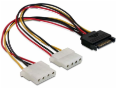 Power Adapter SATA 15-pin samec na 2x Molex 4-pin samica, 20cm