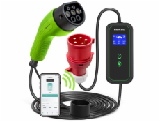 Qoltec Mobilní nabíječka pro elektromobil EV s regulací 2v1 Type2 | 11kW | CEE 5PIN | Wi-Fi | LCD | 3 fáze | Převedeno | Wallbox | 5m
