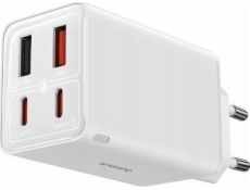 Baseus Rychlonabíječka OS-Baseus GaN6 Pro Fast Charger 2C+2U 65W EU Moon White (s mini bílým kabelem Type-C na Type-C 100W (20V/5A) 1m bílá)