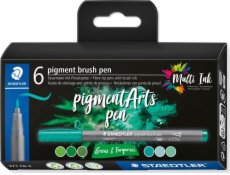 Staedtler STAEDTLER MultiInk pigmentové umělecké štětcové pero sada 6 kusů zelené a turecké maloobchodní prodej