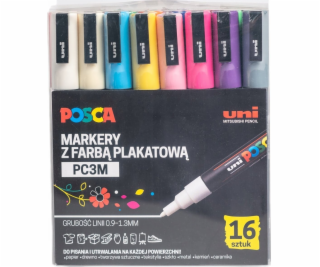 Uni Sada fixů Marker UNI POSCA PC-3M, 16 kusů, PLAST