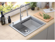 Steiner KURT 110 WORKSTATION GraniteQ dřez měkká taupe 1-dřezová miska s/bez (59,5x50x21,5) se sifonem a dávkovačem + podložka Qmat + deska