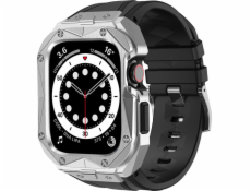 Kingxbar Kingxbar CYF140 2v1 pancierové púzdro pre Apple Watch SE, 6, 5, 4 (44 mm) vyrobené z nerezovej ocele so strieborným pásikom