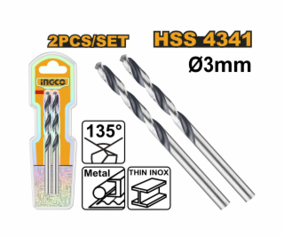 Ingco DBT1200034 Vrták do kovu HSS, sada 2ks, 3mm