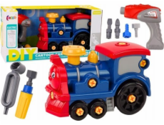 LeanToys DIY kreslená lokomotiva s otočným motivem v tmavě modré barvě