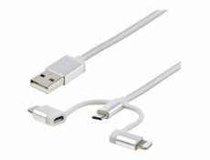 StarTech Kabel USB-A - USB-C + microUSB + Lightning, 1 m, stříbrný (LTCUB1MGR)