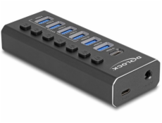 Delock 7portový USB Hub se 4 porty 10 Gbps a 4 Schnellladeporty 5 Gbps s Schalter a Beleuchtung