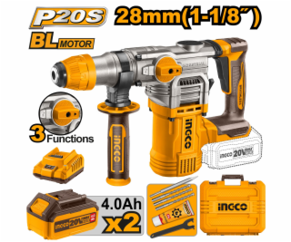 Ingco CRHLI202882 aku vrtací kladivo vč. 2ks baterie a na...