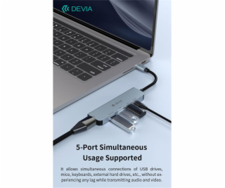 Devia USB-C Hub Leopard Series 5-in-1 EC702 - Deep Gray