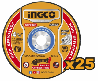 Ingco MCD11011525 Kotouč řezný kov 115x1,2x22,2mm, sada 25ks