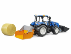 Bruder Traktor New Holland T5.120 s čelním nakladačem, korbou, vidlemi a kulatým balíkem