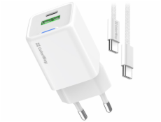 COLORWAY 1x USB-C/ síťová nabíječka/ GaN/ PD/ PPS/ QC/ 35W/ Včetně 100cm kabelu/ Bílá