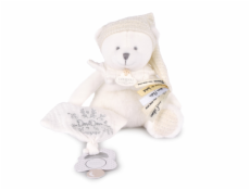 Doudou Dárková sada Plyšový medvídek s úchytem na dudlík a dečkou béžový 20 cm