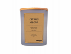 Donau Home Sójová svíčka v šedém skle, dřevěné víčko a knot, Citrus Glow, 200g