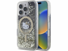 HelloKitty Pouzdro Hello Kitty HKHMP16XLGDIK pro iPhone 16 Pro Max 6.9 černo-zlaté/černo-zlaté s magnetickým uzávěrem Liquid Glitter Fever MagSafe