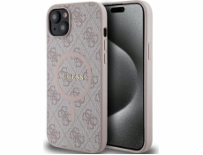 Guess Guess GUHMP15SG4GFRP pevný kryt pro iPhone 15 / 14 / 13 6.1 růžový/růžový 4G Collection kožený kovový logo MagSafe