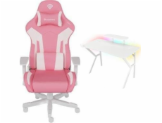 Genesis Růžovobílé křeslo Nitro 710 (NFG-1929) + bílý psací stůl Holm 320 RGB 120 cm x 60 cm