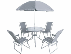 Saska Garden Sada zahradního nábytku kulatý stůl, 4 židle a tmavě šedý slunečník