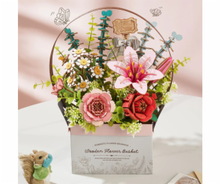 RoboTime 3D dřevěná skládačka Košík s květinami