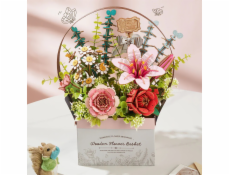 RoboTime 3D dřevěná skládačka Košík s květinami