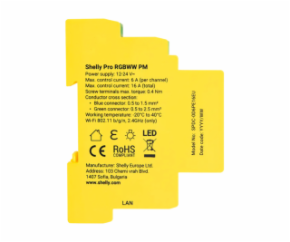 Shelly RGBWW Pro WiFi 5kanálový ovladač osvětlení na DIN ...