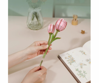 RoboTime 3D dřevěná skládačka Růžový tulipán