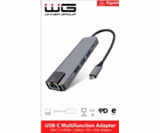 WG - HUB Type-C  4 v1, HDMI + RJ45 + USB3.0, hliníkový