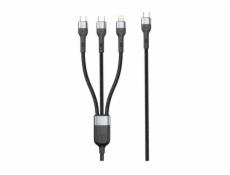 DeTech DE-51CCL datový kabel, 3v1, Type-C na 2x Type-C, Lightning, 1.0m - černá Kabel DeTech DE-51CCL pro nabíjení přes USB-C výstup až tří zařízení – 2× Type-C a Lightning. Kompaktní a spolehlivý sp