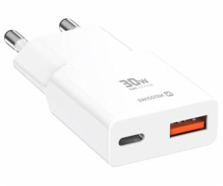 Swissten tenký síťový adaptér GaN USB-C + USB-A 30w bílý