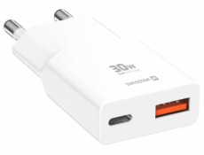 Swissten tenký síťový adaptér GaN USB-C + USB-A 30w bílý