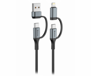 Swissten textilní datový kabel 4in1, 3A, 1,5m černý