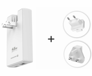 Swissten cestovní adaptér GaN USB-C + USB-A 45w výměnné v...