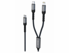Swissten nabíjecí kabel 2v1 USB-C / USB-C + lightning 100w 1,5 m černý