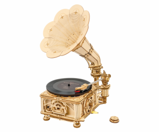 RoboTime 3D dřevěné mechanické puzzle Gramofon (ruční pohon)