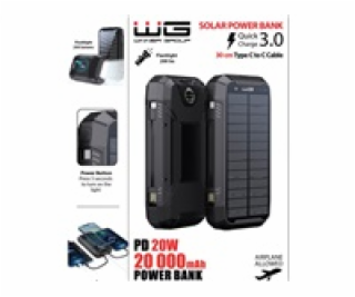 WG - Power Bank 20000 mAh, solarní panel + bezdrátové nab...