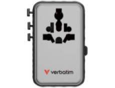 Verbatim univerzální cestovní adaptér Charge’n’Travel 100W, s výsuvným USB-C kabelem, černá