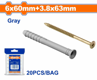 Wadfow Hmoždinka natloukací 6x60mm+vrut 3.8x63mm, sada 20 ks